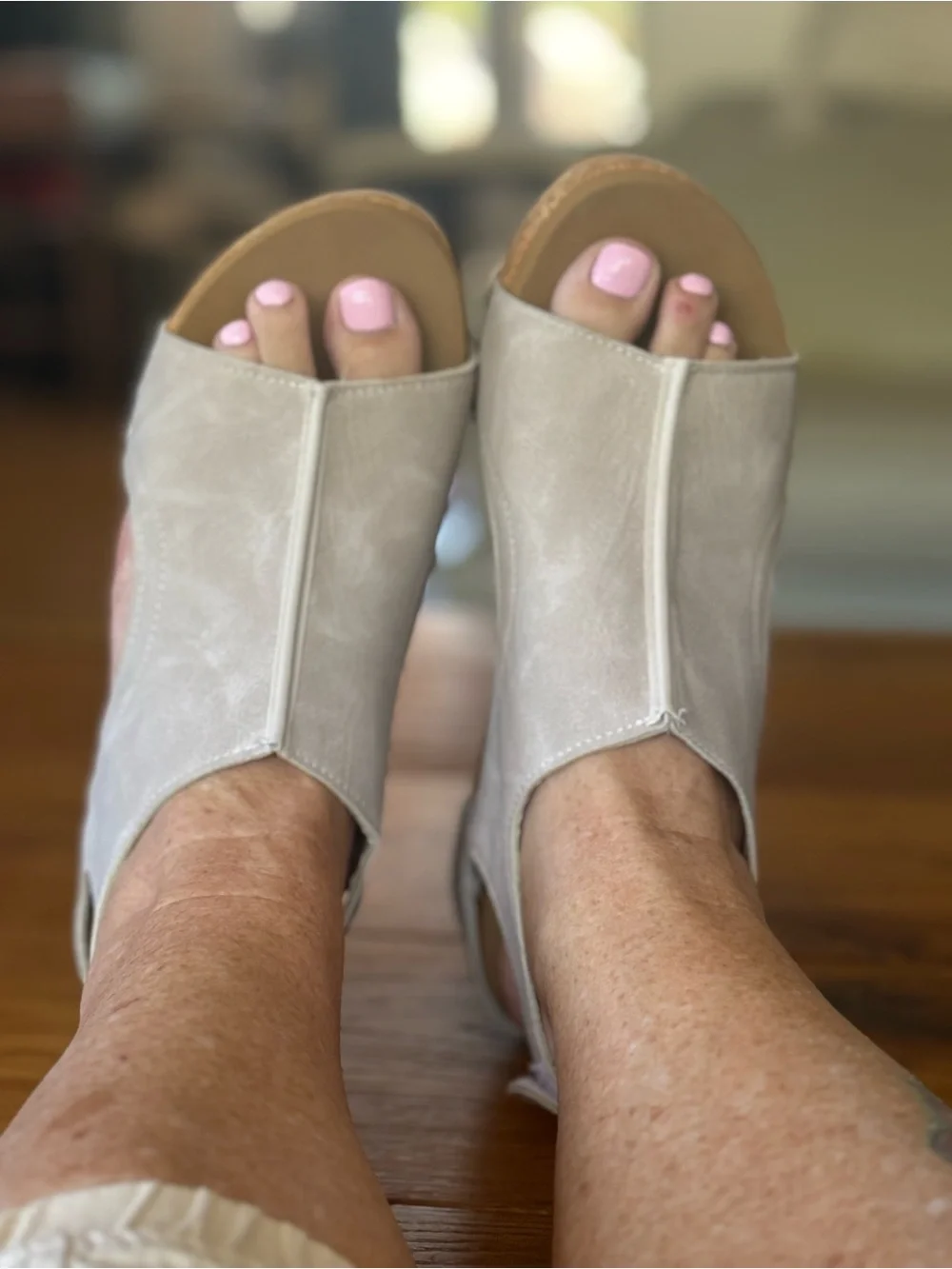 Women's Cork Wedge Sandal - Light Beige Open-Toe Slingback